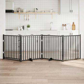 ARDEBO.de - 4-tlg. Hundetor mit Tür Faltbar Schwarz 320 cm Massivholz Tanne