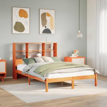 ARDEBO.de - Massivholzbett mit Regal ohne Matratze Wachsbraun 140x200 cm