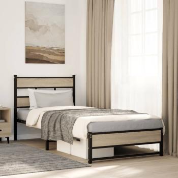 ARDEBO.de - Metallbett ohne Matratze Sonoma-Eiche 100x190 cm