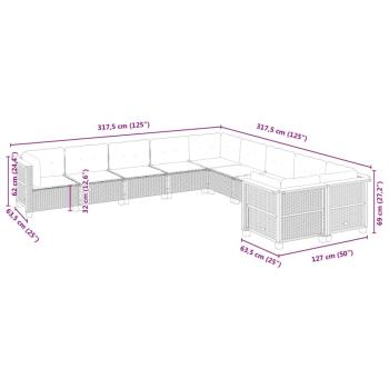 10-tlg. Garten-Sofagarnitur mit Kissen Schwarz Poly Rattan