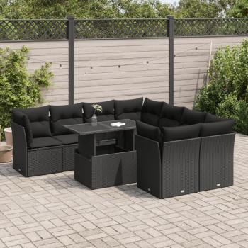 ARDEBO.de - 9-tlg. Garten-Sofagarnitur mit Kissen Schwarz Poly Rattan
