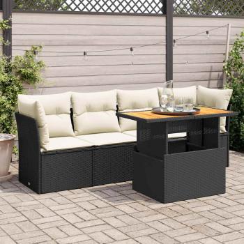 ARDEBO.de - 5-tlg. Garten-Sofagarnitur mit Kissen Schwarz Poly Rattan