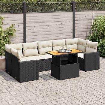 ARDEBO.de - 8-tlg. Garten-Sofagarnitur mit Kissen Schwarz Poly Rattan