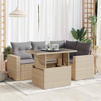ARDEBO.de - 5-tlg. Garten-Sofagarnitur mit Kissen Beige Poly Rattan