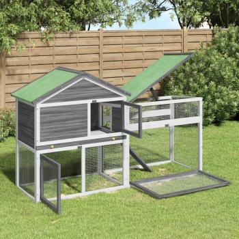 ARDEBO.de - Kaninchenstall Grau 185,5x60,5x109,5 cm Massivholz Kiefer