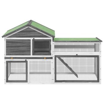 Kaninchenstall Grau 185,5x60,5x109,5 cm Massivholz Kiefer