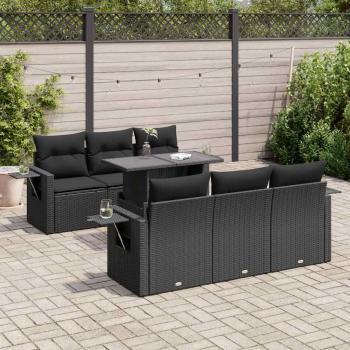 ARDEBO.de - 7-tlg. Garten-Sofagarnitur mit Kissen Schwarz Poly Rattan