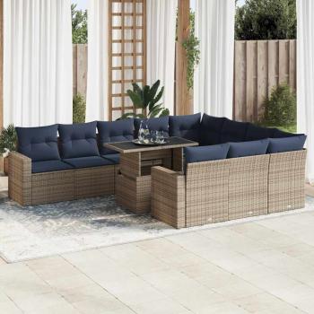 ARDEBO.de - 11-tlg. Garten-Sofagarnitur mit Kissen Grau Poly Rattan