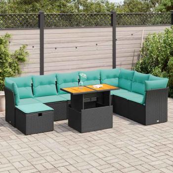 ARDEBO.de - 9-tlg. Garten-Sofagarnitur mit Kissen Grau Poly Rattan Akazie