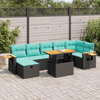 ARDEBO.de - 8-tlg. Garten-Sofagarnitur mit Kissen Grau Poly Rattan Akazie