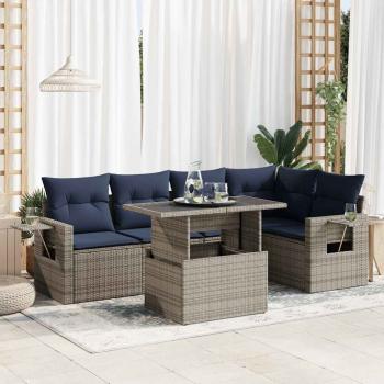 ARDEBO.de - 6-tlg. Garten-Sofagarnitur mit Kissen Grau Poly Rattan Akazie