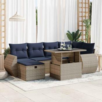 ARDEBO.de - 7-tlg. Garten-Sofagarnitur mit Kissen Grau Poly Rattan Akazie