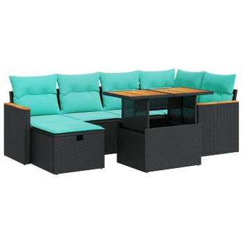 7-tlg. Garten-Sofagarnitur mit Kissen Braun Poly Rattan Akazie