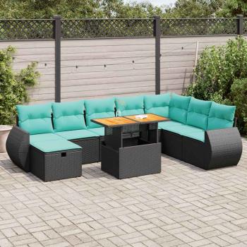 ARDEBO.de - 9-tlg. Garten-Sofagarnitur mit Kissen Braun Poly Rattan Akazie
