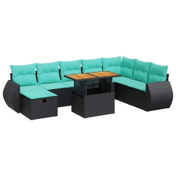 9-tlg. Garten-Sofagarnitur mit Kissen Braun Poly Rattan Akazie