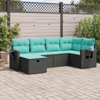 ARDEBO.de - 6-tlg. Garten-Sofagarnitur mit Kissen Schwarz Poly Rattan