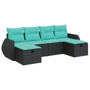 6-tlg. Garten-Sofagarnitur mit Kissen Schwarz Poly Rattan