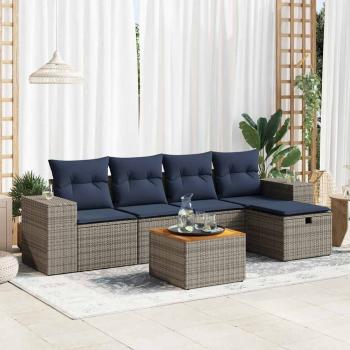 ARDEBO.de - 6-tlg. Garten-Sofagarnitur mit Kissen Grau Poly Rattan