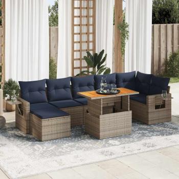 ARDEBO.de - 8-tlg. Garten-Sofagarnitur mit Kissen Grau Poly Rattan