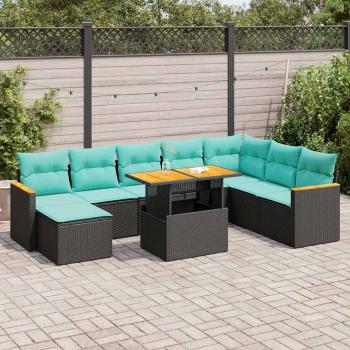 ARDEBO.de - 9-tlg. Garten-Sofagarnitur mit Kissen Schwarz Poly Rattan