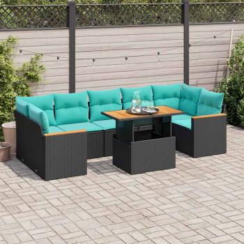 ARDEBO.de - 8-tlg. Garten-Sofagarnitur mit Kissen Schwarz Poly Rattan