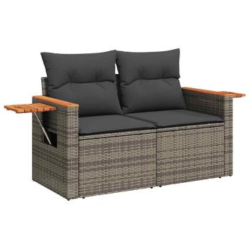 11-tlg. Garten-Sofagarnitur mit Kissen Grau Poly Rattan Akazie