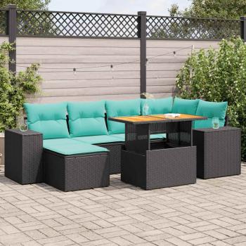 ARDEBO.de - 7-tlg. Garten-Sofagarnitur mit Kissen Schwarz Poly Rattan