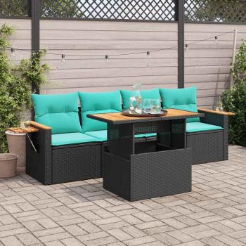 ARDEBO.de - 5-tlg. Garten-Sofagarnitur mit Kissen Schwarz Poly Rattan