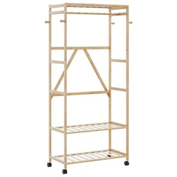 ARDEBO.de - Kleiderständer mit Ablagen und Rollen 90x40x179,5 cm Bambus