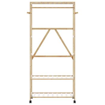 Kleiderständer mit Ablagen und Rollen 90x40x179,5 cm Bambus
