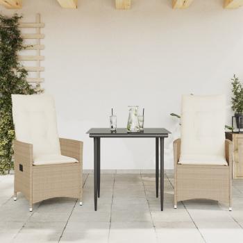 ARDEBO.de - Gartensessel mit Kissen 2 Stk. Verstellbar Beige Poly Rattan