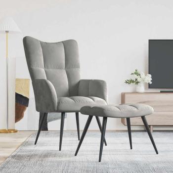 ARDEBO.de - Relaxsessel mit Hocker Hellgrau Samt