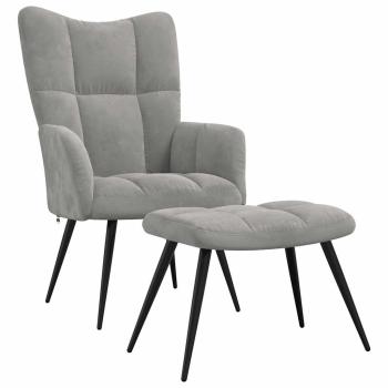 Relaxsessel mit Hocker Hellgrau Samt