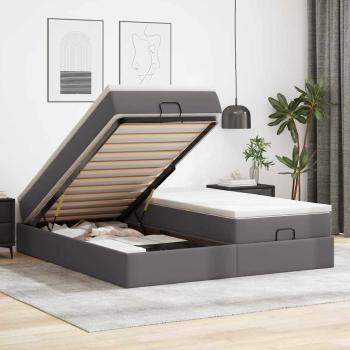 ARDEBO.de - Ottoman-Bett mit Matratzen Grau 200x200 cm Kunstleder