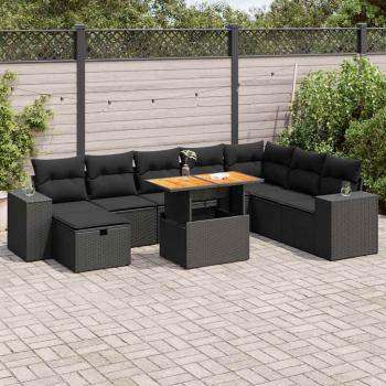 ARDEBO.de - 9-tlg. Garten-Sofagarnitur mit Kissen Schwarz Poly Rattan