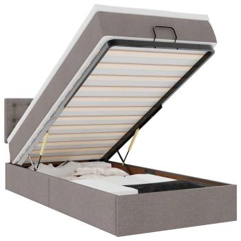 Ottomane Bett mit Matratze & LEDs Taupe 90x200 cm Stoff
