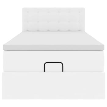 Ottoman-Bett mit Matratzen & LEDs Reinweiß 90x190 cm Kunstleder