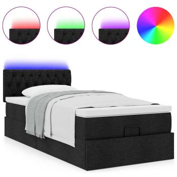 Ottoman-Bett mit Matratze & LEDs Schwarz 90x190 cm Stoff