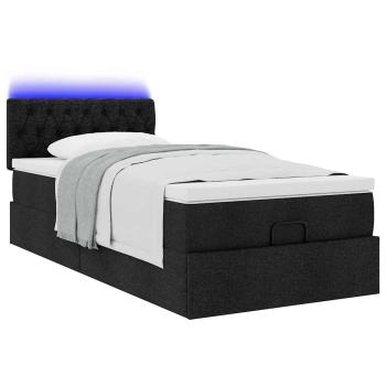 Ottoman-Bett mit Matratze & LEDs Schwarz 90x190 cm Stoff
