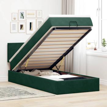 ARDEBO.de - Ottoman-Bett mit Matratze & LEDs Dunkelgrün 90x190 cm Samt