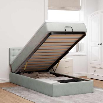 ARDEBO.de - Ottoman-Bett mit Matratze & LEDs Hellgrau 90x190 cm Samt