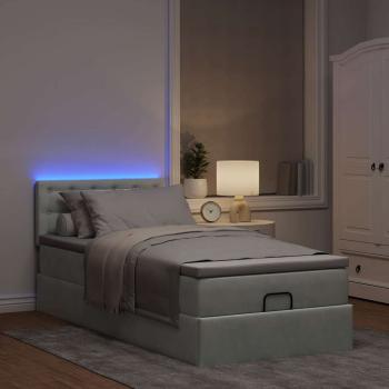 Ottoman-Bett mit Matratze & LEDs Hellgrau 90x190 cm Samt