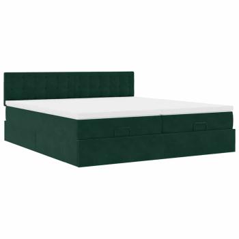 Ottoman-Bett mit Matratzen & LEDs Dunkelgrün 160x200 cm Samt