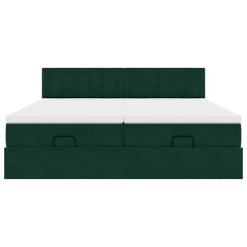 Ottoman-Bett mit Matratzen & LEDs Dunkelgrün 160x200 cm Samt