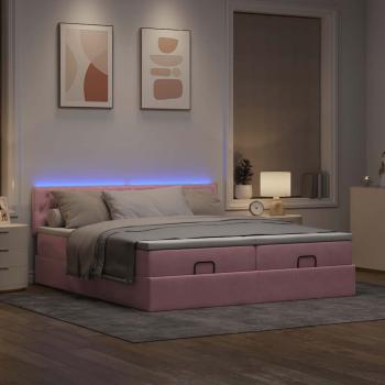 Ottoman-Bett mit Matratzen & LEDs Rosa 160x200 cm Samt