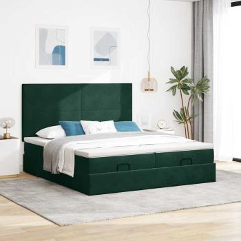 Ottoman-Bett mit Matratzen Dunkelgrün 160x200 cm Samt