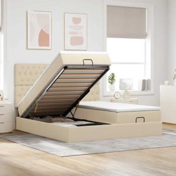 ARDEBO.de - Ottoman-Bett mit Matratzen Creme 180x200 cm Stoff