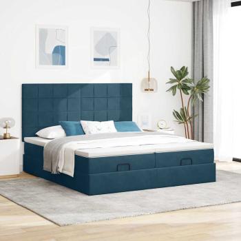 Ottoman-Bett mit Matratzen Dunkelblau 160x200 cm Samt