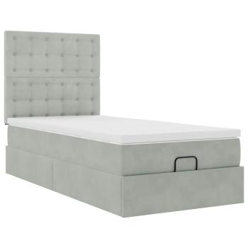 Ottoman-Bett mit Matratzen & LEDs Hellgrau 90x190 cm Samt