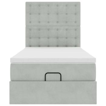 Ottoman-Bett mit Matratzen & LEDs Hellgrau 90x190 cm Samt